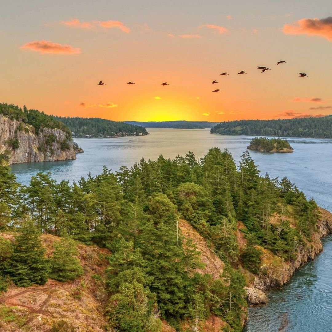 Sunset over ocean islands