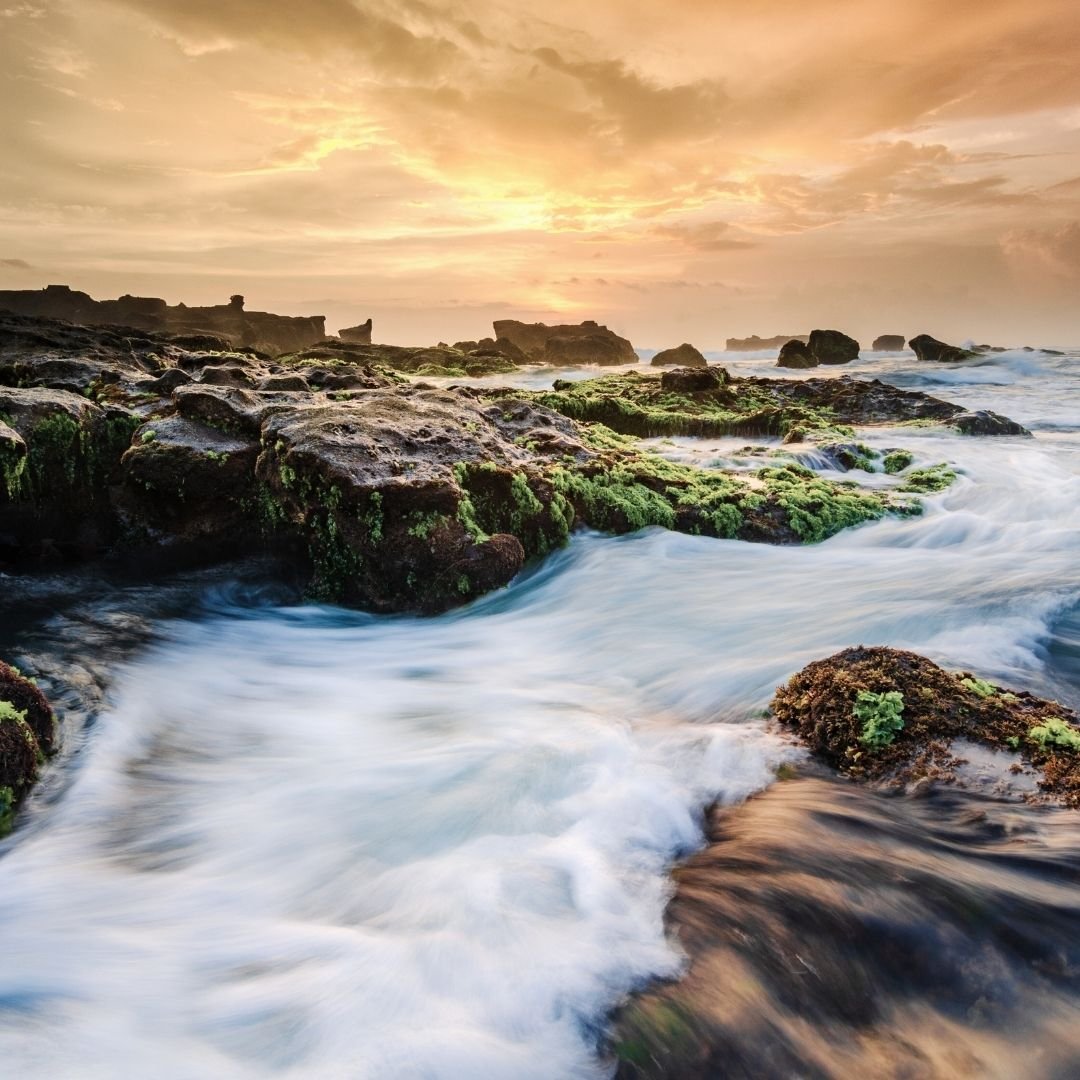 sunrise ocean rocks