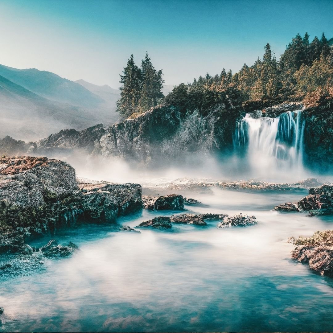 waterfall and water