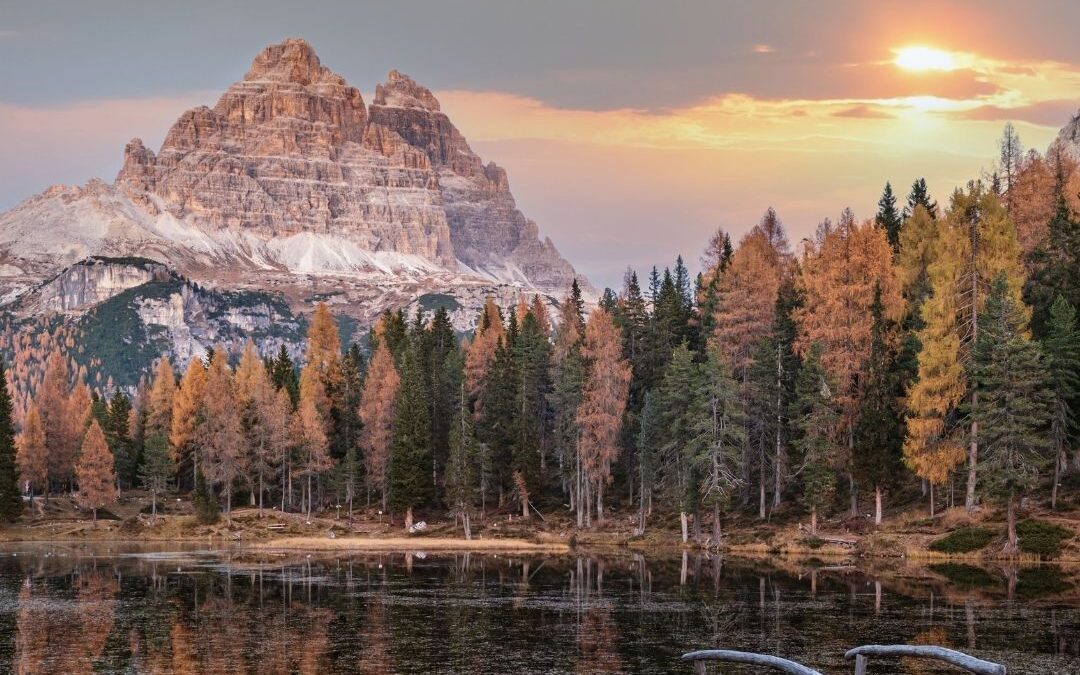 Moutain with lake and bridge