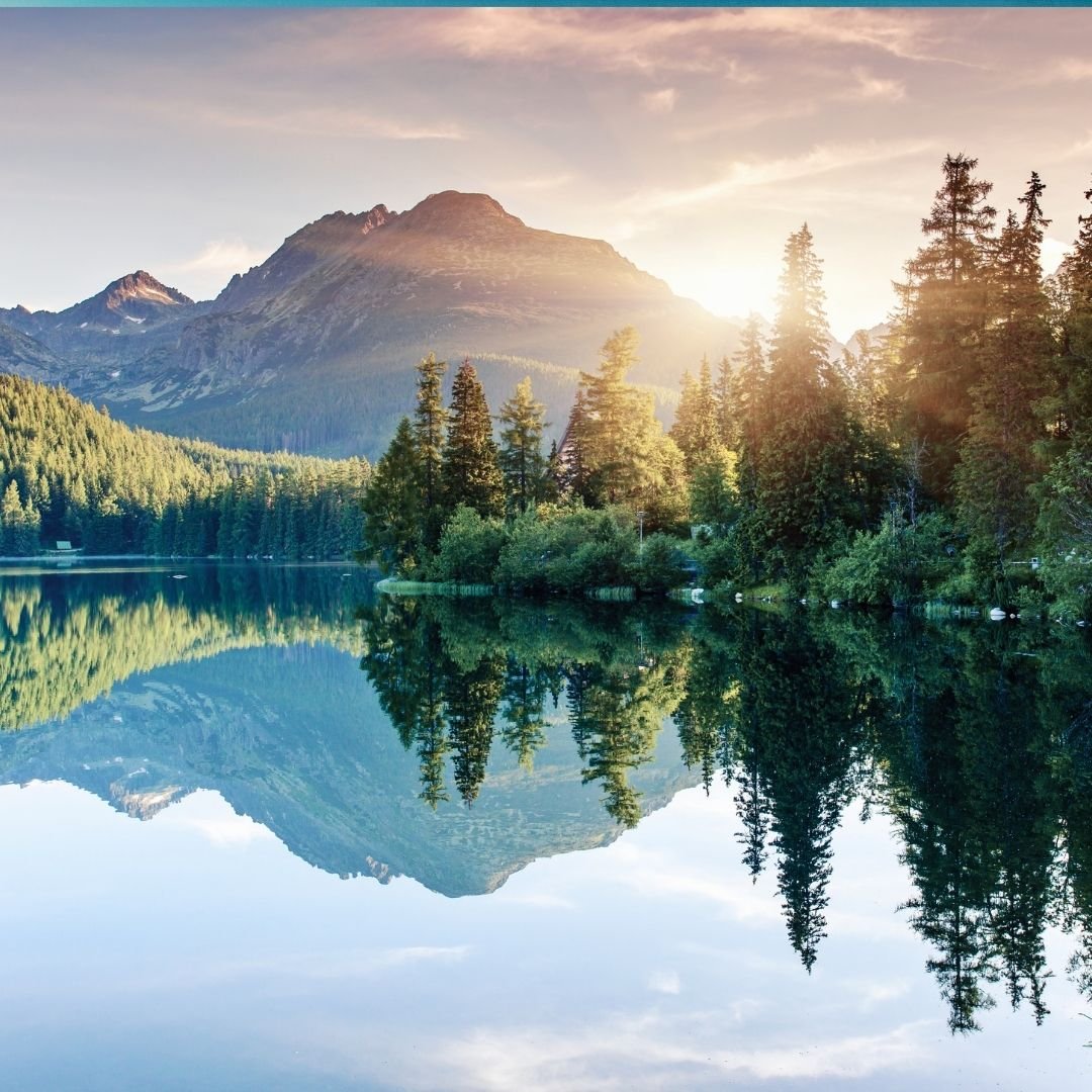 Lake mountain and sun