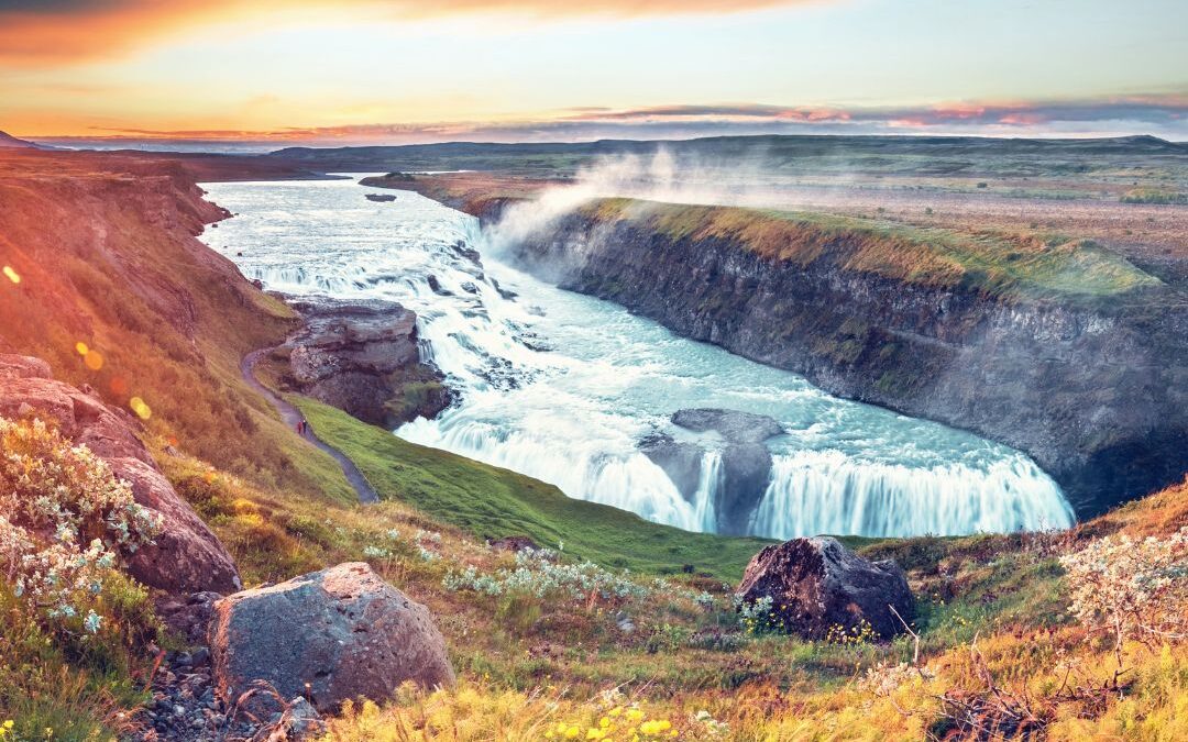 Water flowing over mountain