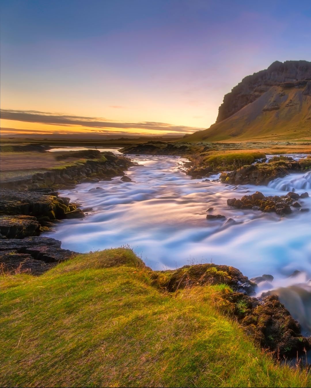 sunrise over flowing water
