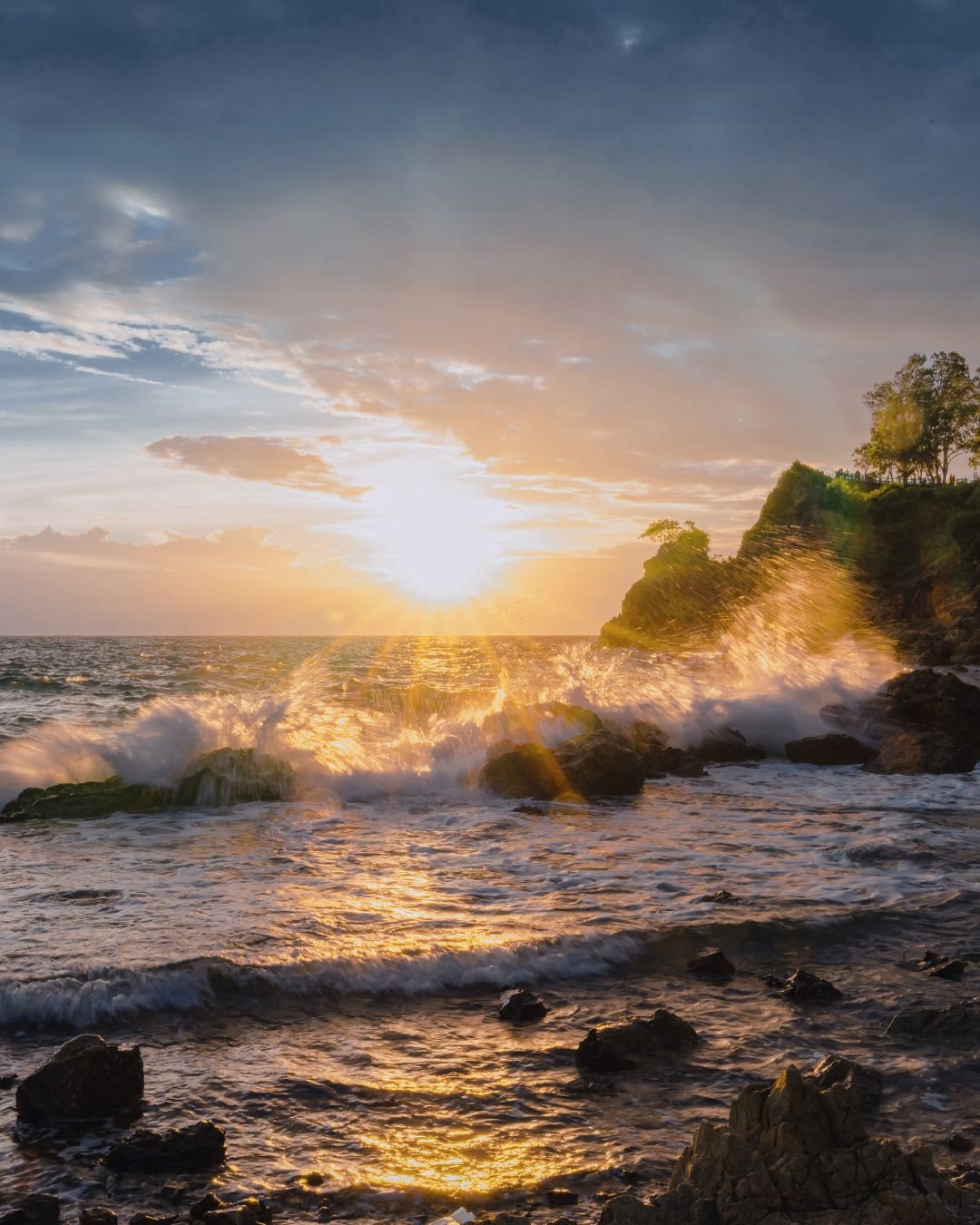 sun over waves