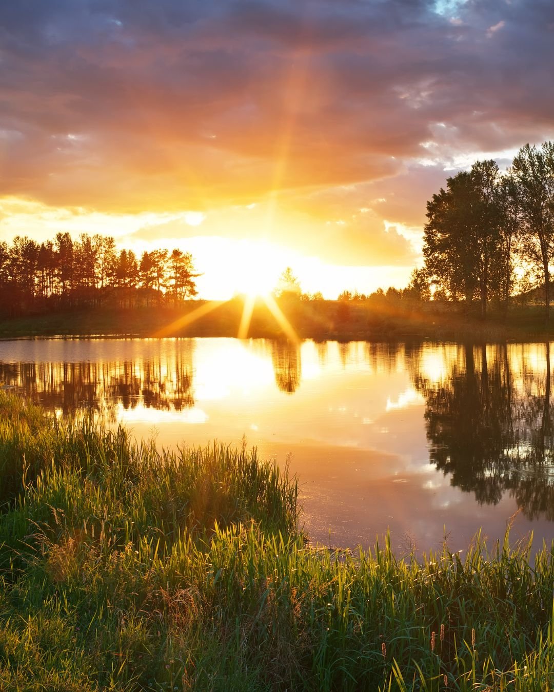 sun over lake