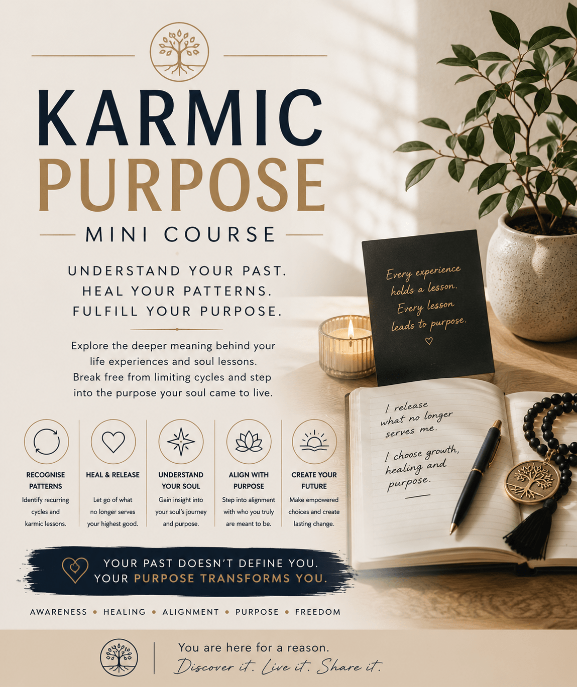 karmic purpose desk with journal and pen