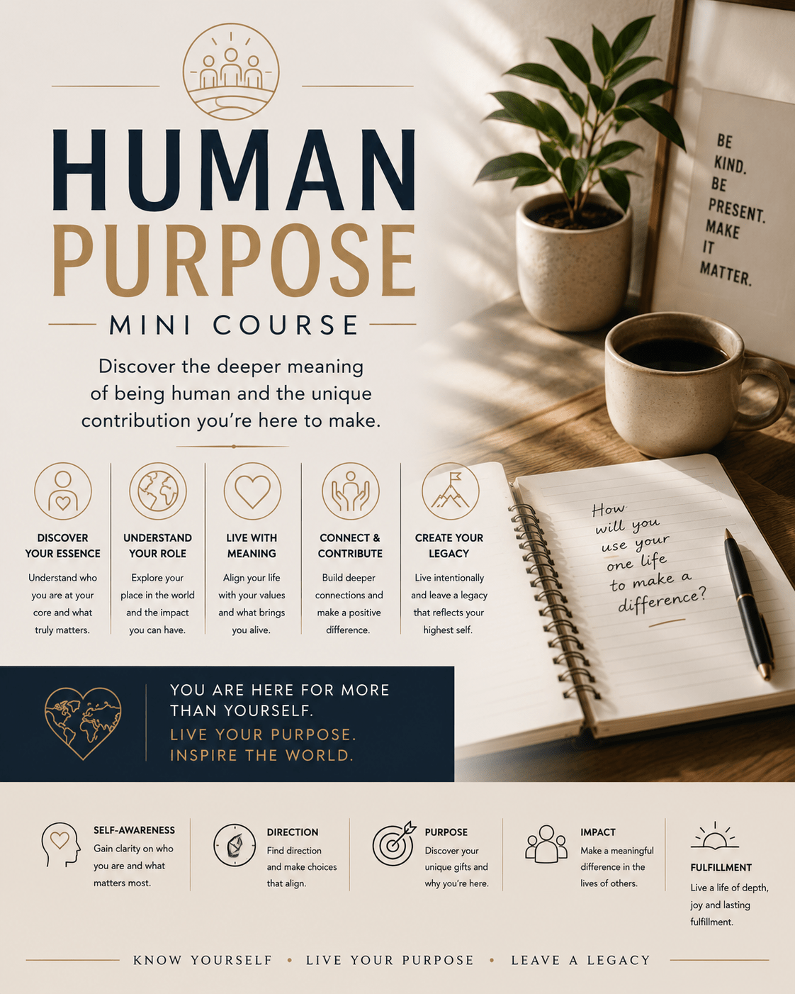 human purpose coffee cup and journal