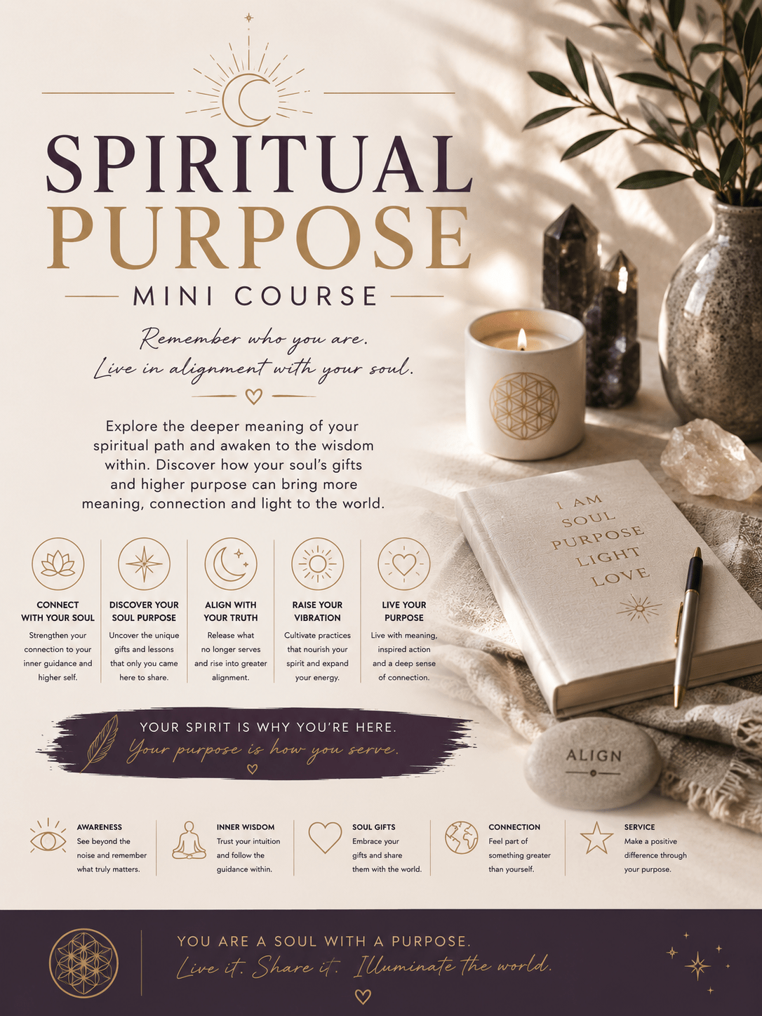 spiritual purpose journal and candle