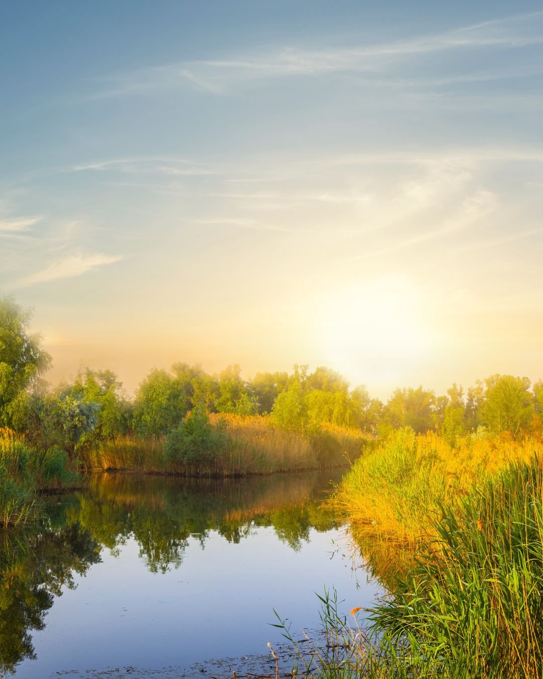 sun over lake