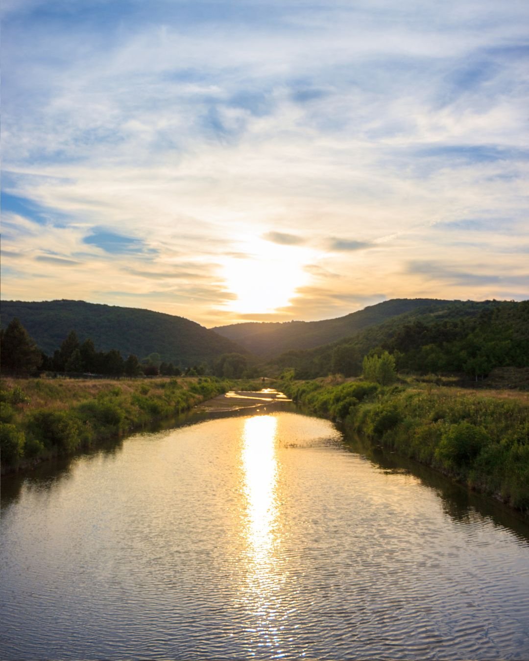 sun on river