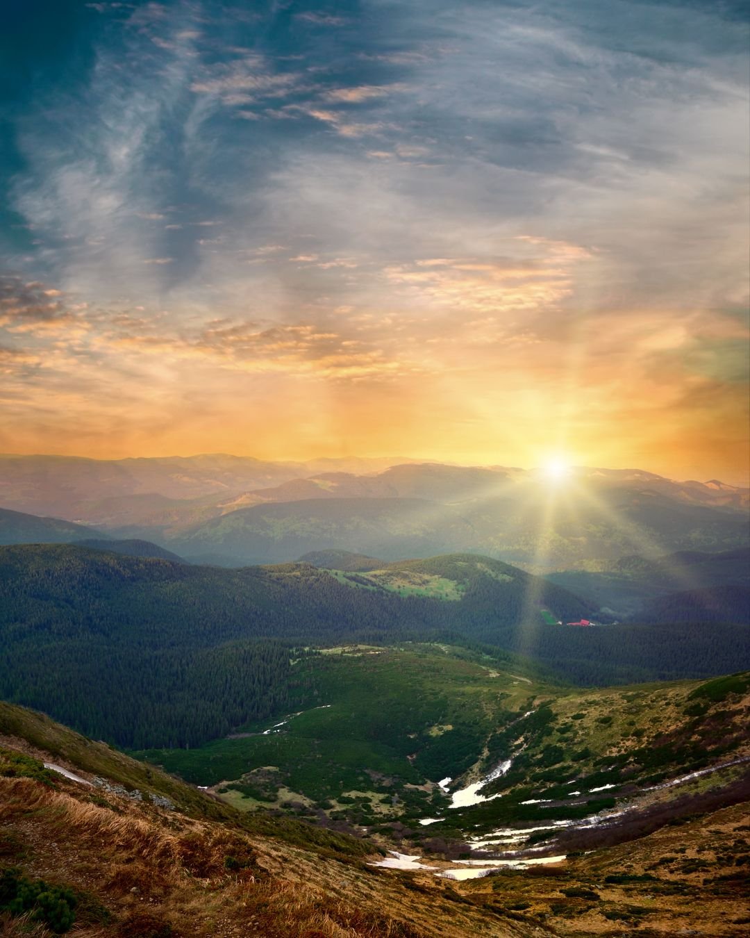 sun over valley