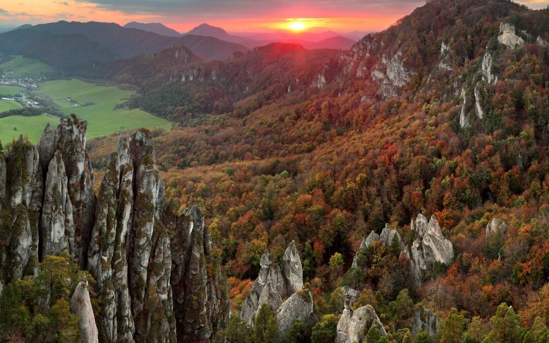 red sunset over moutains
